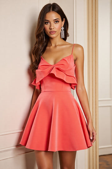A Line Velvet Ruffled Orange Homecoming Dress